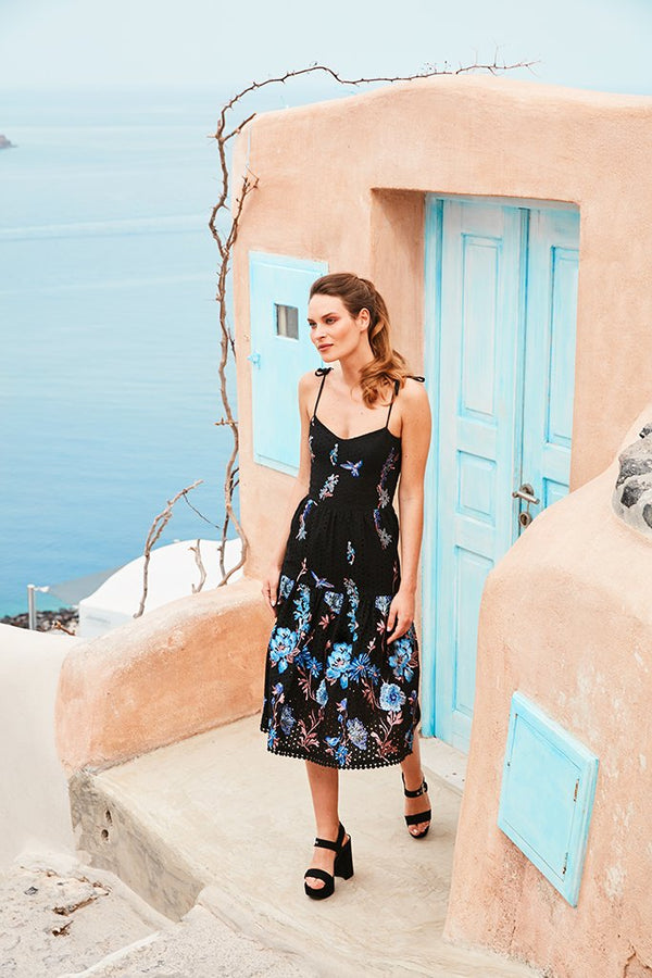 Abbie Tie-Up Demi Neck A-Line Midi Dress