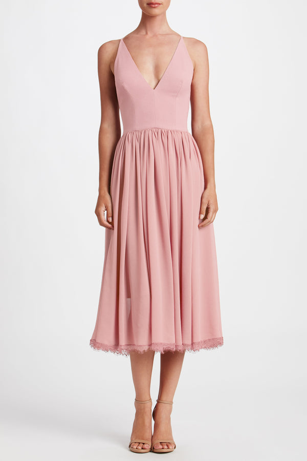 Alicia Chiffon Fit and Flare Midi Dress (Blush)