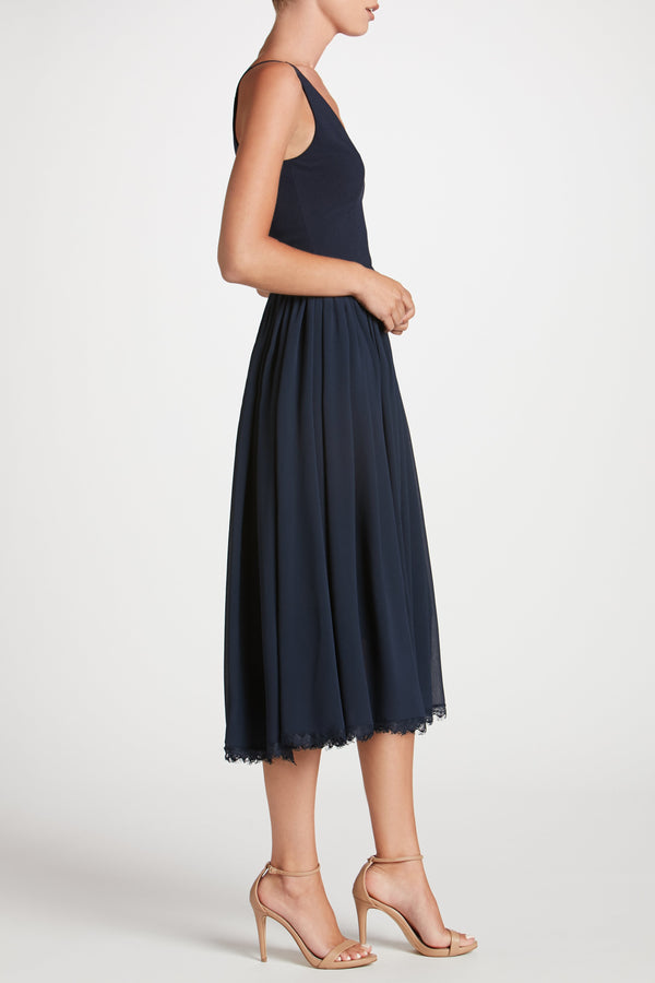 Alicia Chiffon Fit and Flare Midi Dress (Midnight Blue) - 2