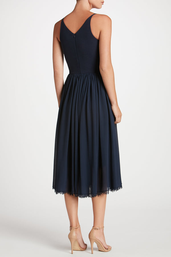 Alicia Chiffon Fit and Flare Midi Dress (Midnight Blue) - 3