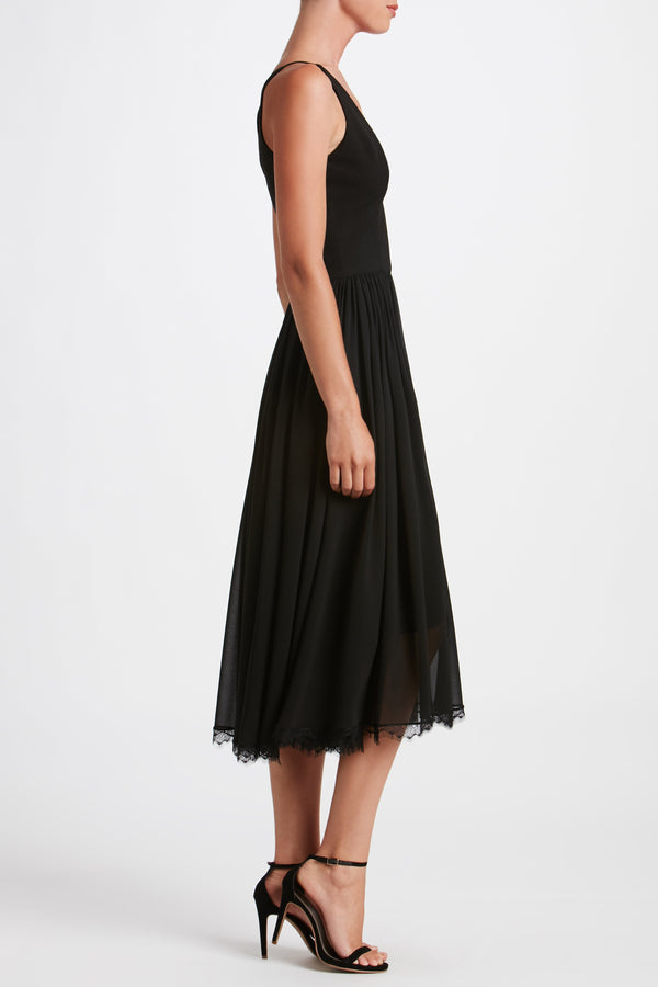 Alicia Chiffon Fit and Flare Midi Dress (Black) - 2