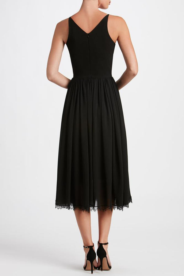 Alicia Chiffon Fit and Flare Midi Dress (Black)