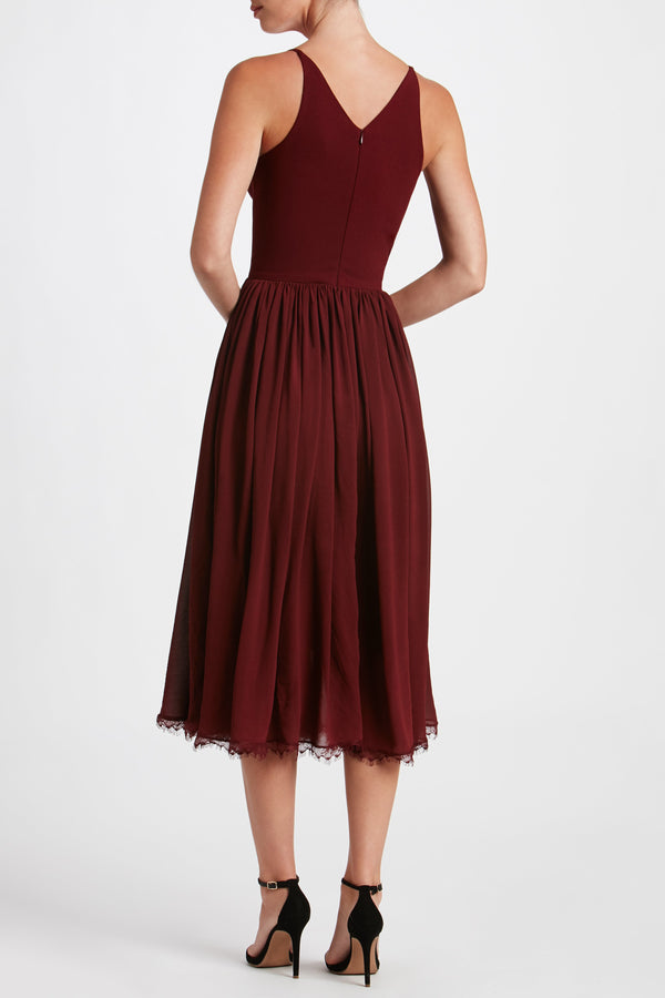 Alicia Chiffon Fit and Flare Midi Dress (Burgundy) - 3