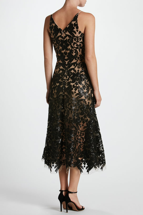 Blair Sequin Lace Fit and Flare Midi Dress