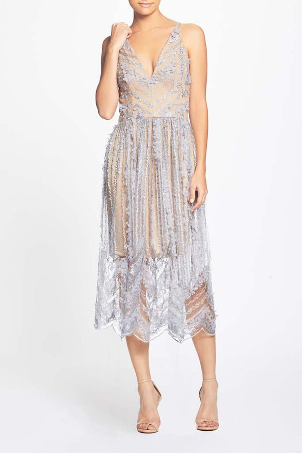 Celine Plunging Spaghetti Strap Midi Dress