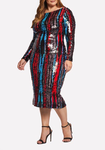 Emery Brushstroke Sequin Midi Dress-Plus