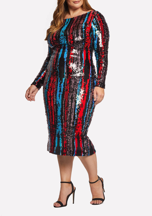 Emery Brushstroke Sequin Midi Dress-Plus