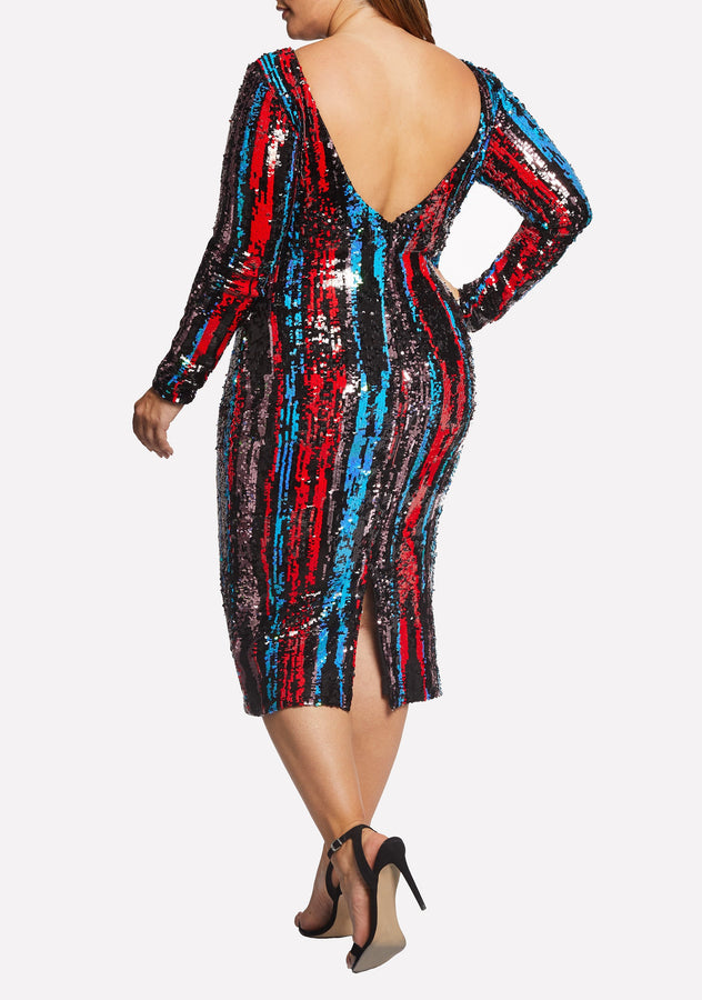 Emery Brushstroke Sequin Midi Dress-Plus