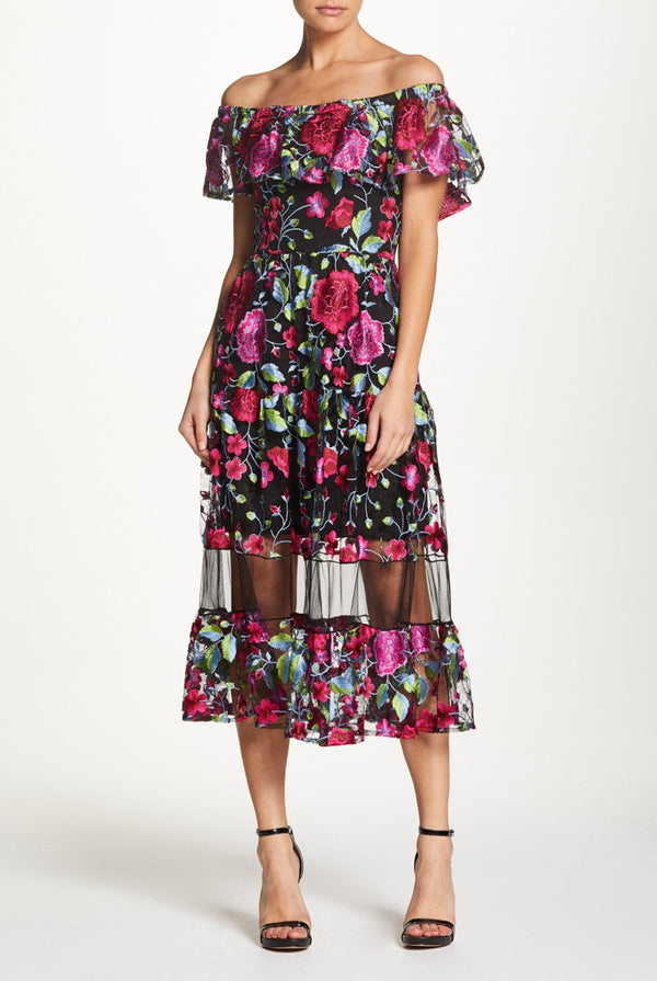 Gabriella Off the Shoulder Lace Midi Dress- FINAL SALE