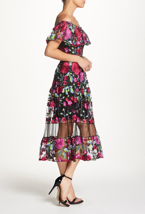 Gabriella Off the Shoulder Lace Midi Dress- FINAL SALE