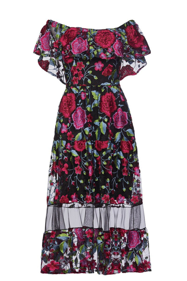Gabriella Off the Shoulder Lace Midi Dress- FINAL SALE