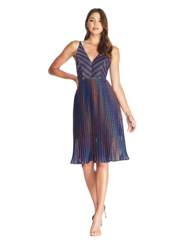 Haley Metallic Stripe V-Neck Cocktail Dress