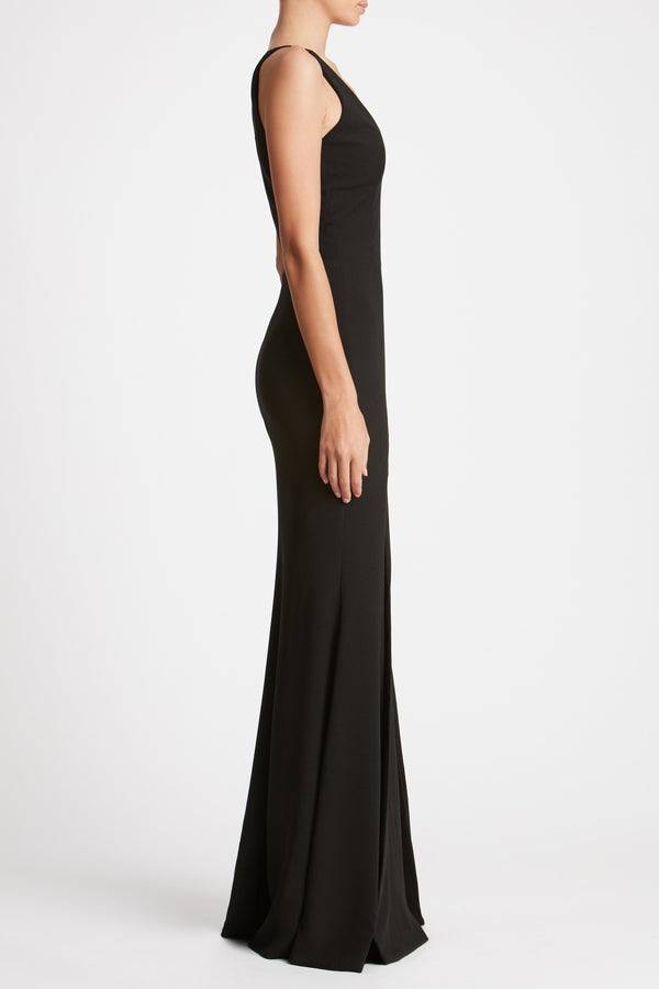 Iris Crepe Side Slit Gown (Black) - 3