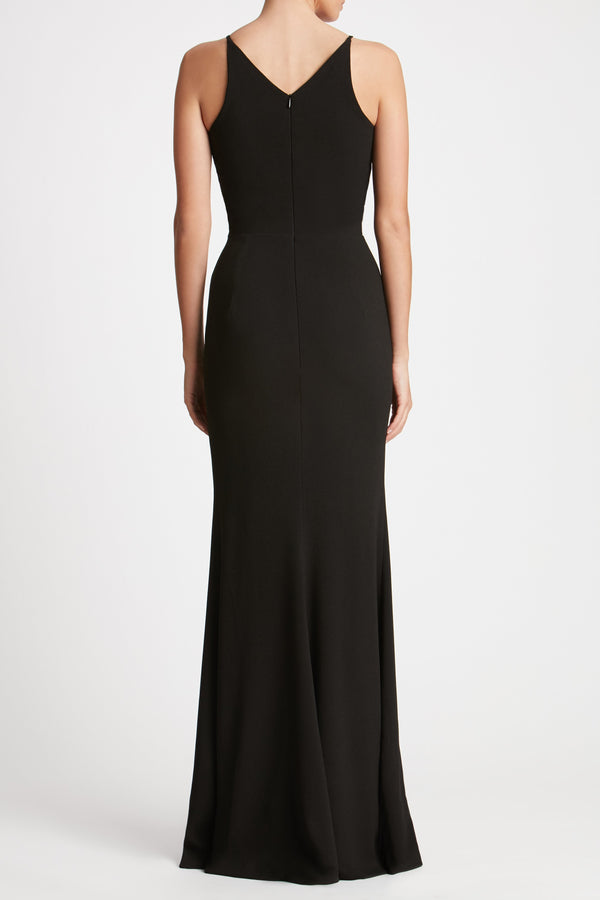 Iris Crepe Side Slit Gown (Black) - 4