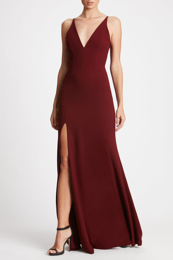 Iris Crepe Side Slit Gown (Burgundy)