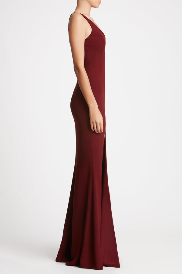 Iris Crepe Side Slit Gown (Burgundy) - 3