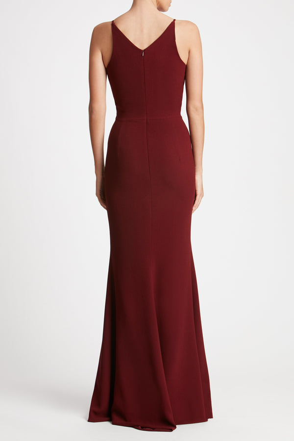 Iris Crepe Side Slit Gown (Burgundy) - 4