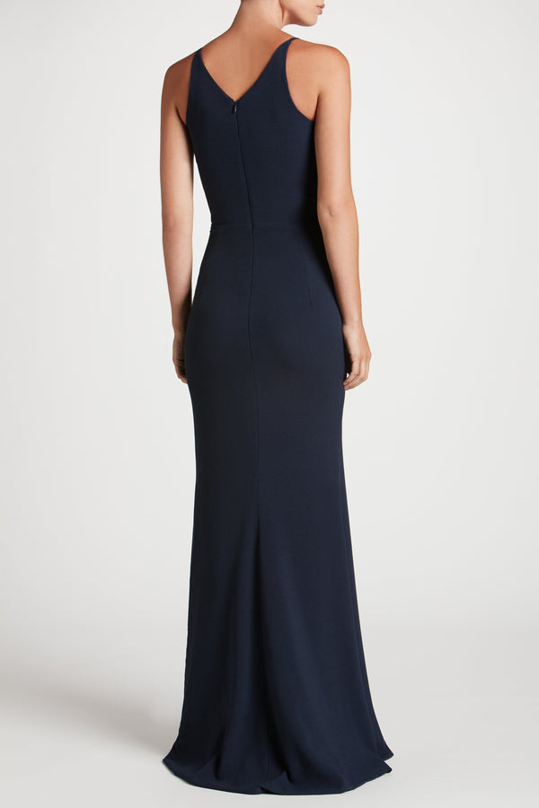 Iris Crepe Side Slit Gown (Midnight Blue) - 4