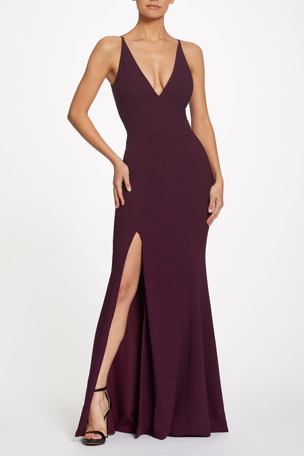 Iris Crepe Side Slit Gown