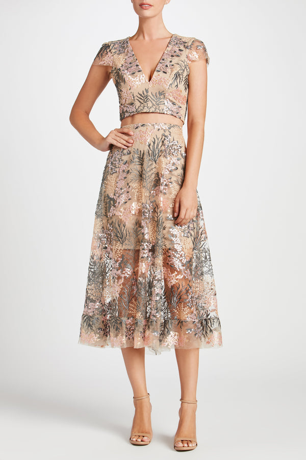 Juliana Embroidered Two Piece Crop Set (Pink Blossom)