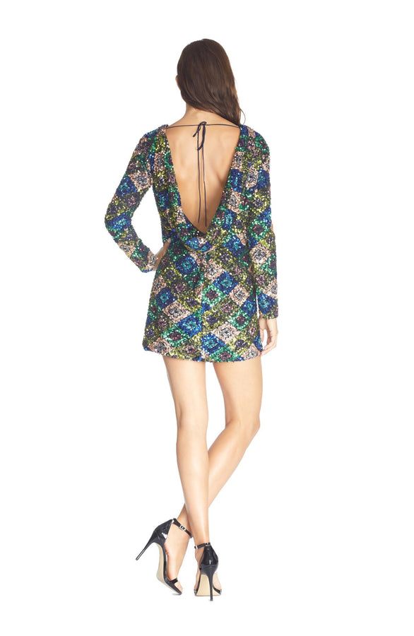 Kensie Patchwork Sequin Long Sleeve Minidress