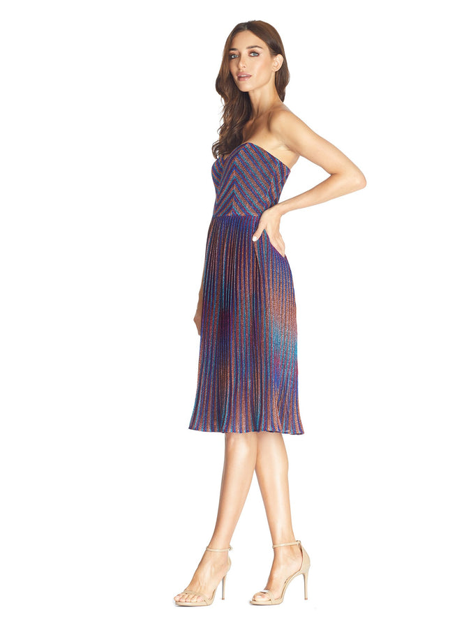 Rosalie Metallic Stripe Strapless Cocktail Dress