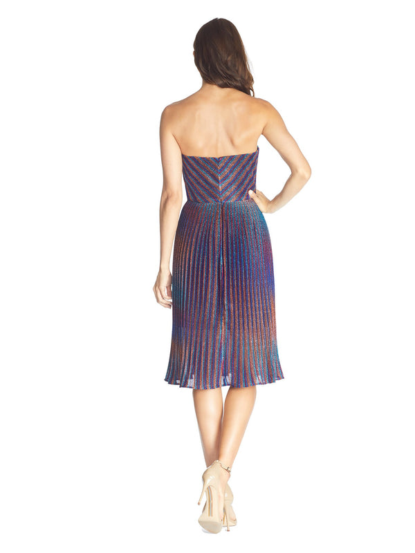 Rosalie Metallic Stripe Strapless Cocktail Dress