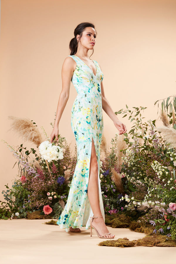Sandra Watercolor Floral Print Gown