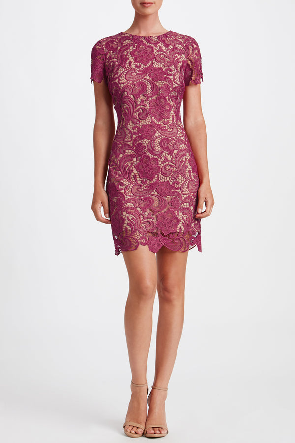 Anna Crochet Lace Shift Dress (Mulberry)