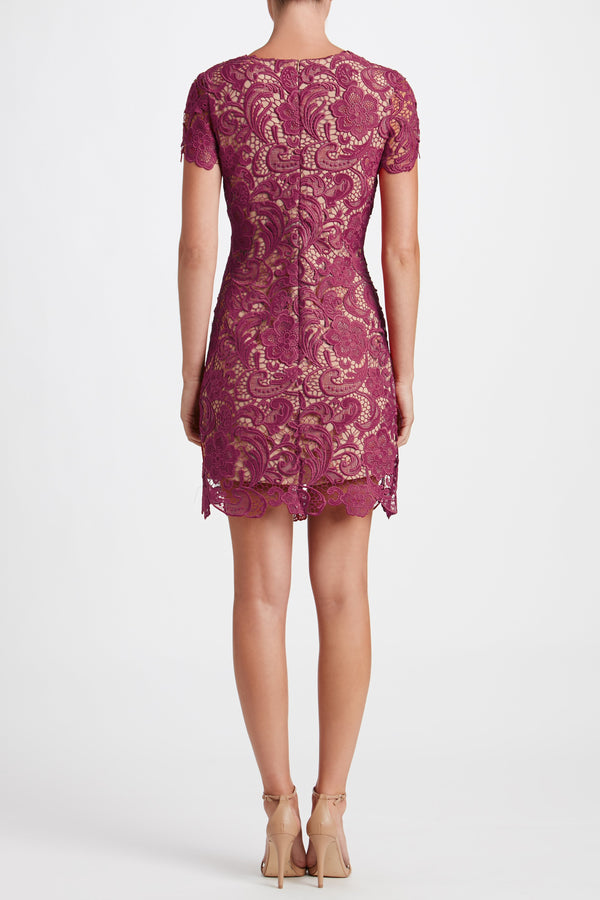 Anna Crochet Lace Shift Dress (Mulberry) - 4